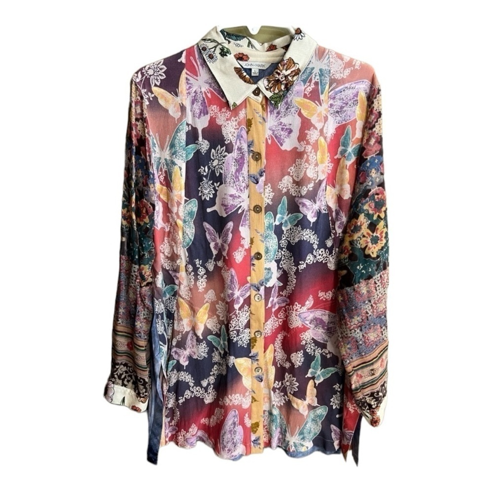 John.Mark multi pattern textured tunic top‎ womens L
